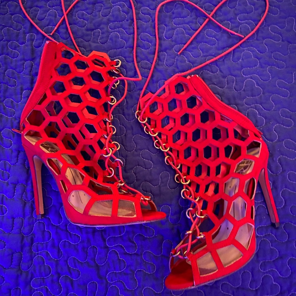 Sexy red lace up heels